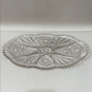 Crystal Clear Cut Glass Serving Tray 11 1/2 Long 5 1/2 Wide 3/4 Tall Starburst